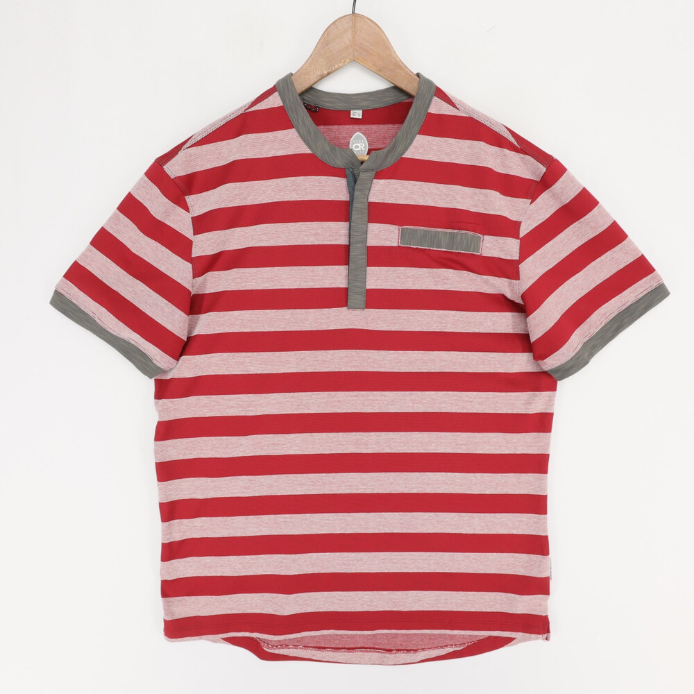 Club Ride Buxton Jersey Mens L Red Striped Short Sleeve Henley Cycling Pocket